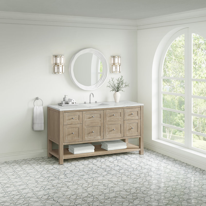 Breckenridge 60'' W Single Vanity, Ethereal Noctis Silestone, Whitewashed Oak, Widespread