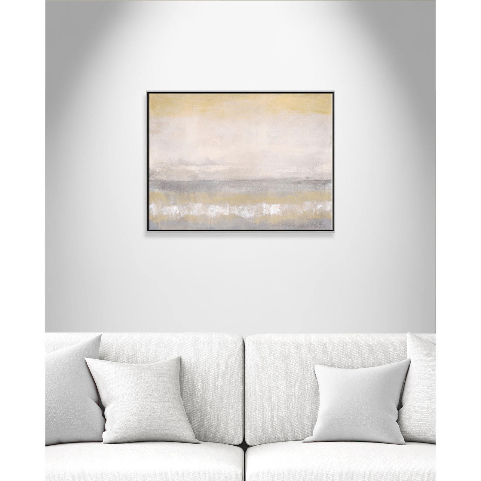 Willadeene "Morning Calm 2" Painting, 30" H x 40" W x 2" D, Silver Framed