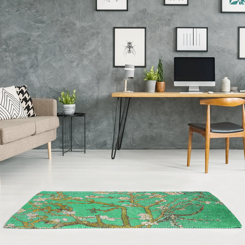 Tapis de fleurs vert en chenille de fleurs, Rectangle 2 pi x 3 pi