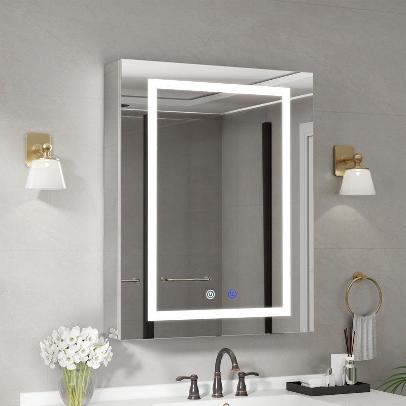 Recessed or Surface Mount LED Medicine Cabinet with Mirror, Frameless, Defogger, Outlets & USBs, 30" H x 24" W x 5.3" D