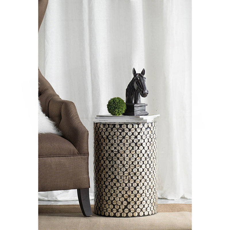 Cylindrical Garden Capiz Stool, Accent Side Table