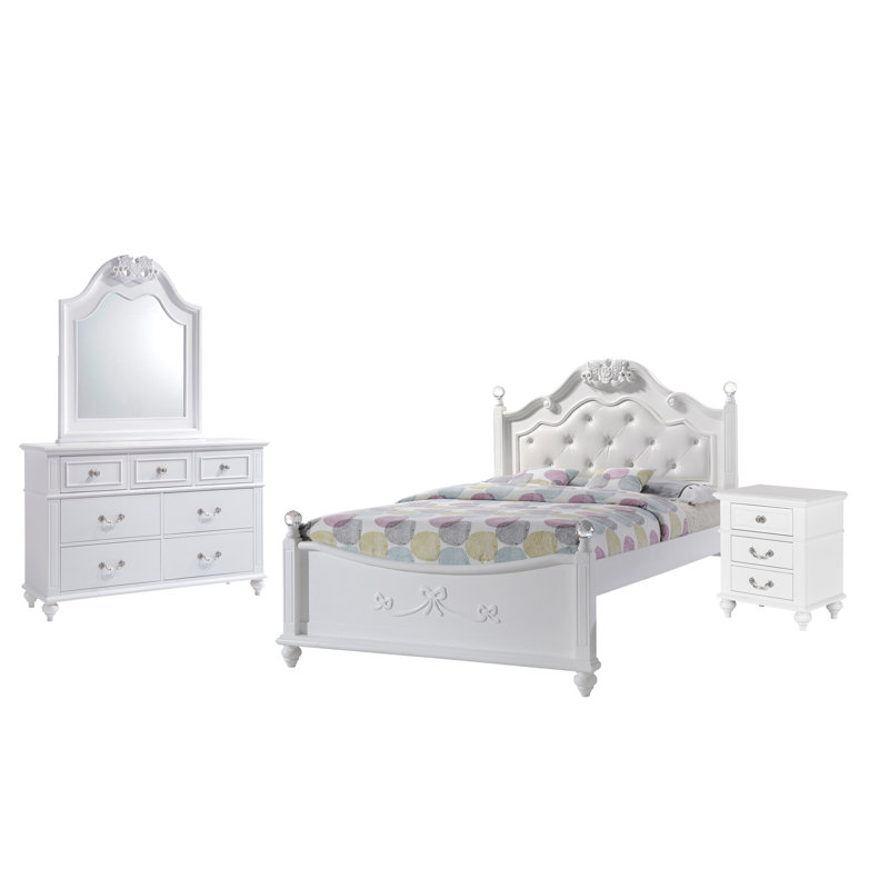 Ensemble de chambre à coucher avec lit plateforme 4 pièces Guice, Lit double