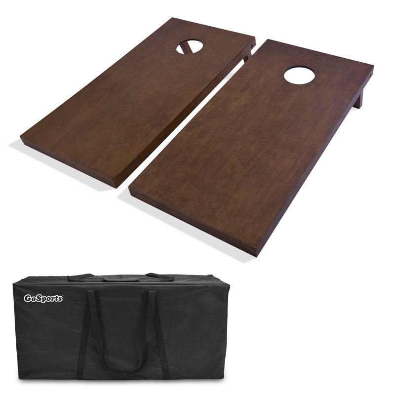 Ensemble de planches de jeu de cornhole en bois 4 pi x 2 pi GoSports - Comprend un étui de transport - Planches à billes de format réglementaire - Brun