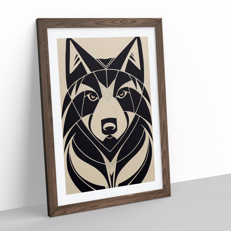 Wolf In Abstract No.3 - Wall Art, 66cm H x 48cm W, Walnut Framed Paper, White