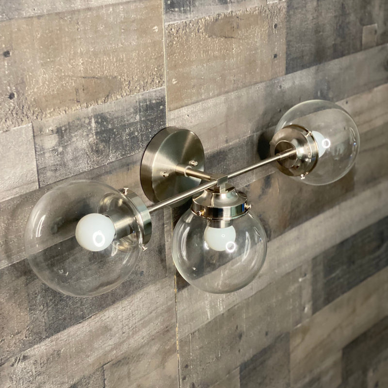 Applique murale moderne pour salle de bain 3 ampoules 6 pouces, Nickel brossé, Transparent