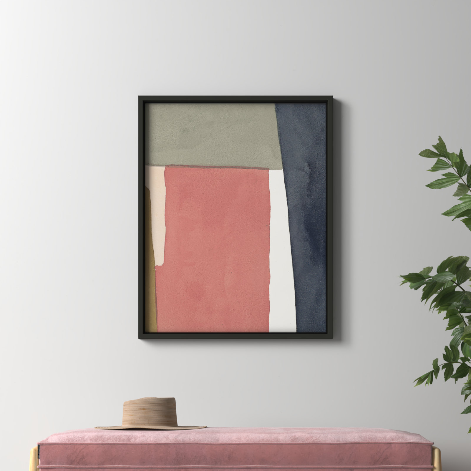 Warm Pink And Indigo by Julia Balfour, Black Framed Canvas, 38" H x 30" W x 1.4" D