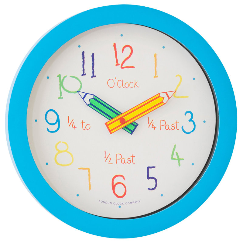 Childrens Wall Clock, Blue/White