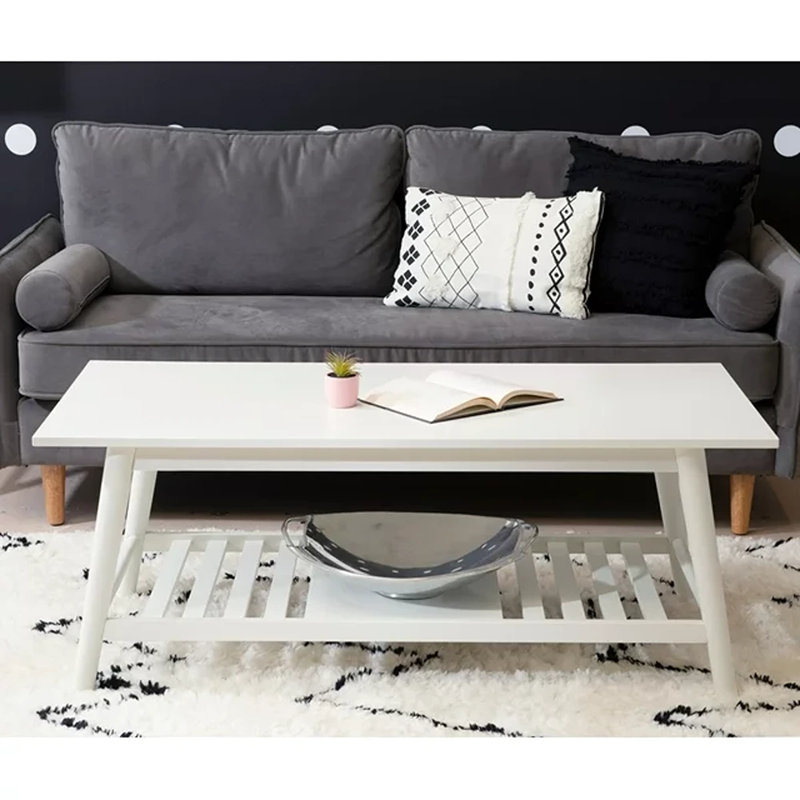 Ailani White 47” W Solid Wood Coffee Table, White