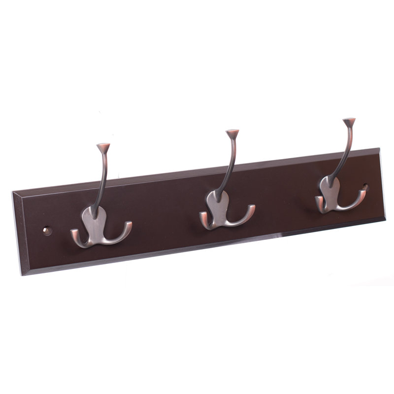 Brown Wall Mounted Coat Rack with Bronze Hooks