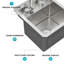 Évier de cuisine peu encombrant en acier inoxydable, conception moderne encastrable 13 po