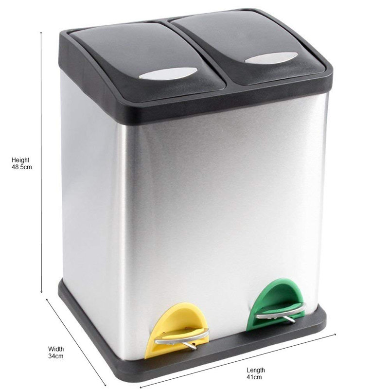 Cydnie Stainless Steel Step On Recycling Bin, 48.5cm H x 41cm W x 34cm D, 30