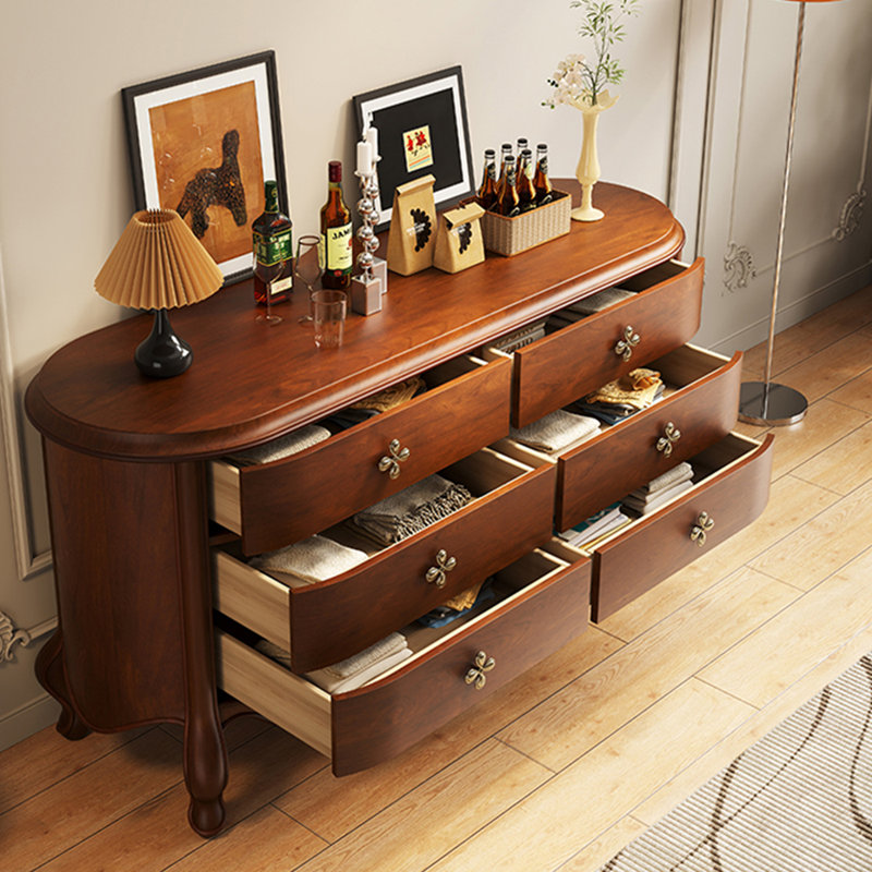 Buffet en bois de cerisier antique français à six tiroirs pour la salle à manger, Brun