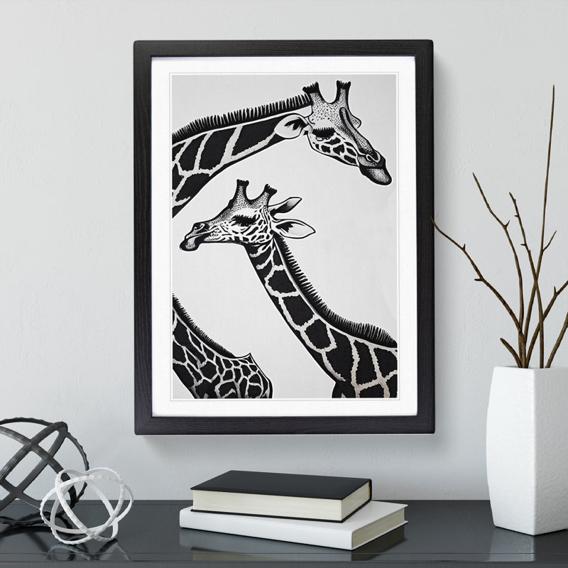 Two Giraffes - Single Picture Frame Print, 64cm H x 46cm W x 2cm D, Black Framed
