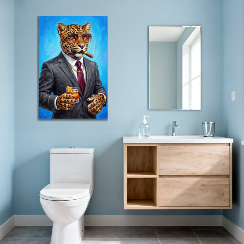Animals Leopard In Suit With Cigar And Cocktail, 18" H x 12" W