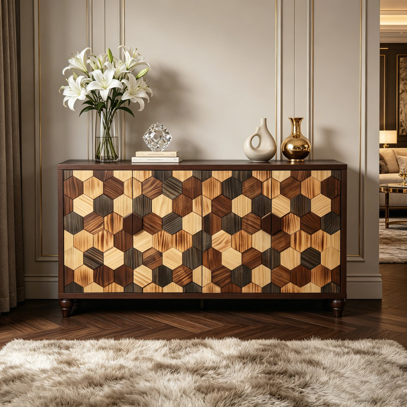Buffet 59,8 "avec motif en nid d'abeille, armoire d'appoint moderne
