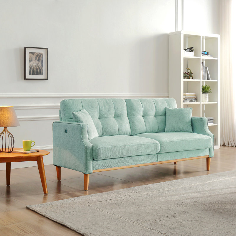 Living Space Sofa 3 Seater With Waterproof Fabric, USB Charge Port, Blue