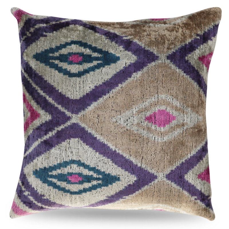 Velvet Pillow Cover & Insert, Square, Light Pink/Beige/Blue, 16"H x 16"W