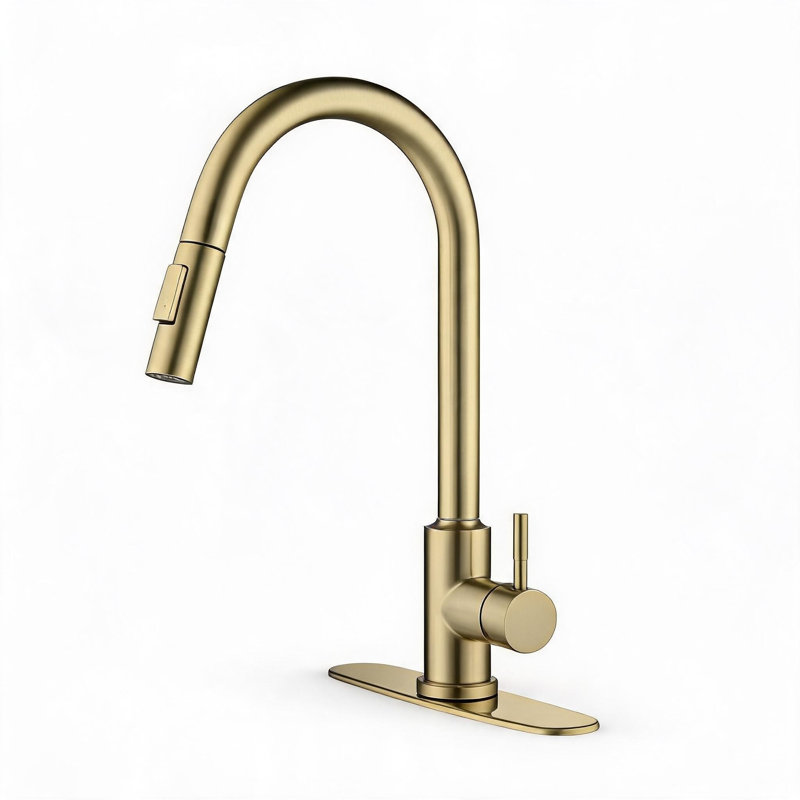 Robinet de cuisine en acier inoxydable doré avec douchette extractible, Doré