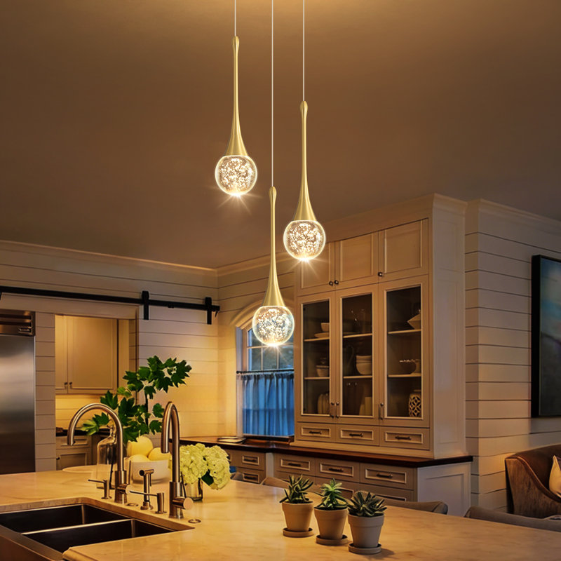 3-Light Glam Pendant Light Led Dimmable Kitchen Island Fixture, Gold