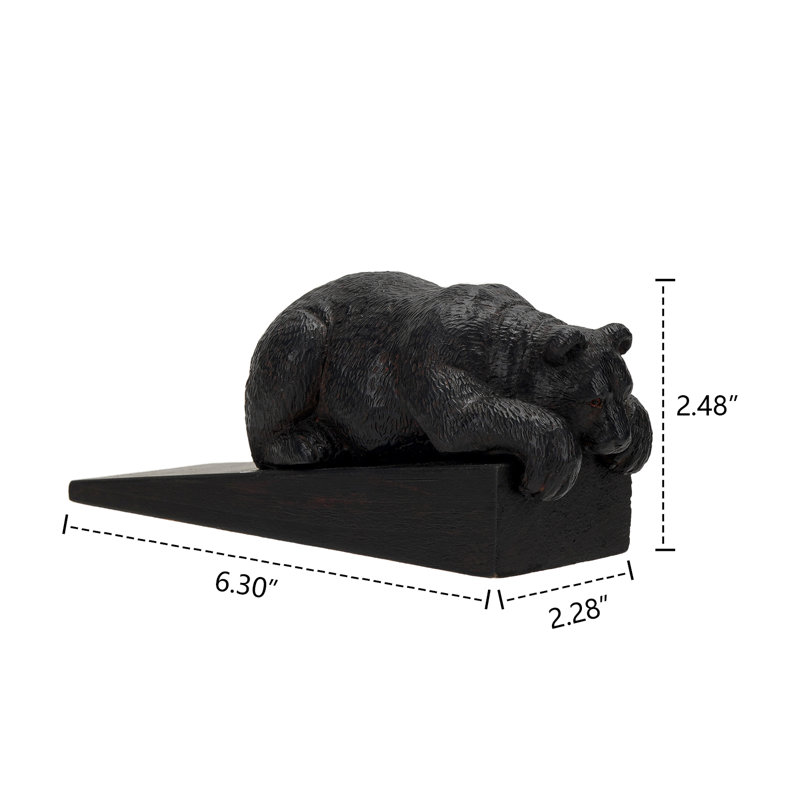 Rustic Overlooking Grizzly Bear Wood And Resin Wedge Floor Stop Figurine