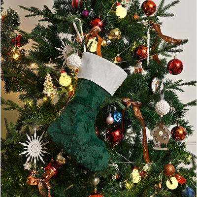 Lot de 2 bas de Noël en velours blanc de 15 pouces avec manchette blanche, bas de Noël classiques suspendus, ornements festifs pour les fêtes de fin d'année (orignal)