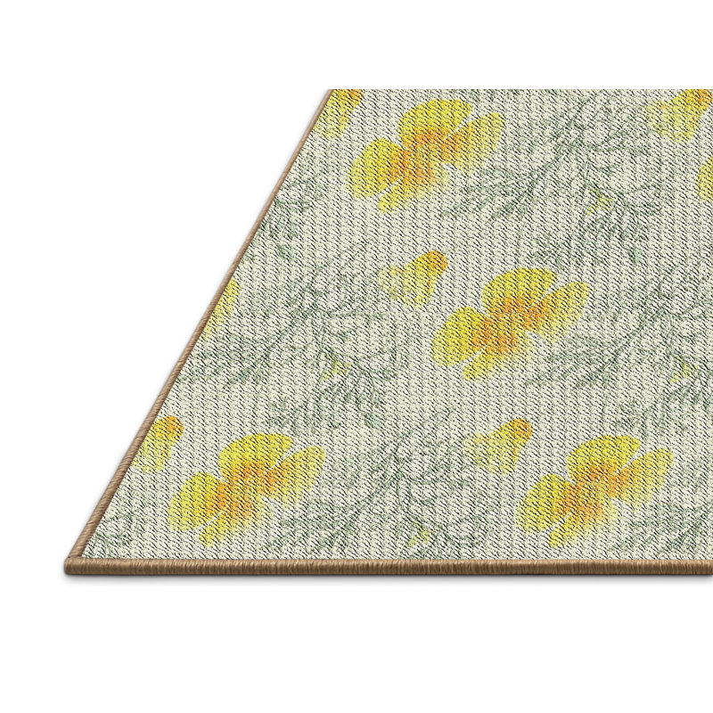 Tapis jaune/gris à motifs, Rectangle 4 pi x 6 pi