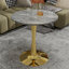 Table de salle à manger ronde pour 2 à 4 personnes, piédestal en fer doré, plateau d'aspect marbre gris foncé, style Mid-Century moderne, 27,6 po-131258501-131258498