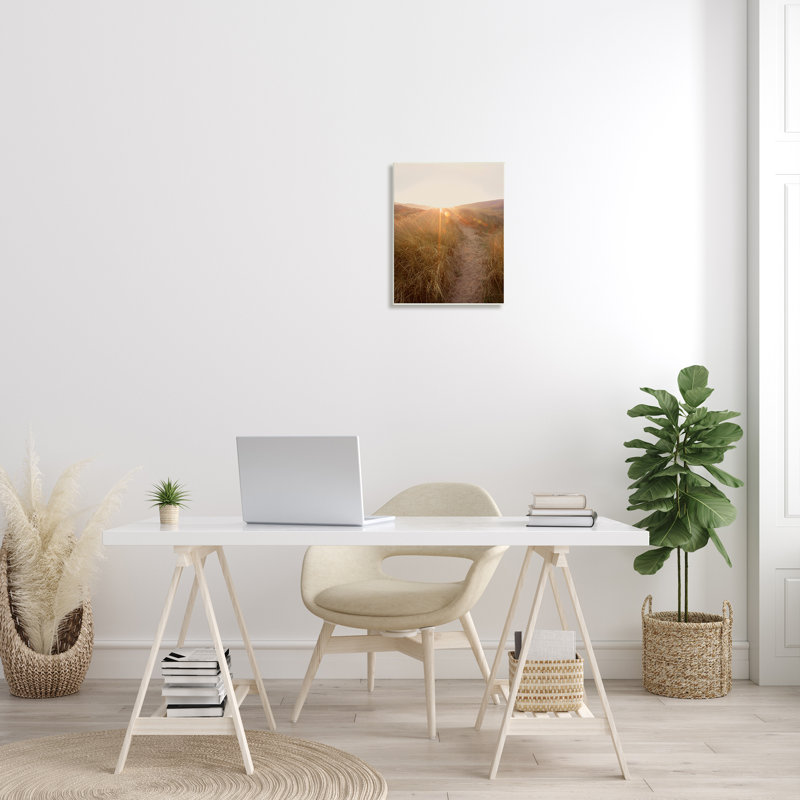 «Sunrays Through Sun Bleached Sand Dunes Tall Grass» par Ian Winistanley - photographie, H 19 po x l 13 po, Plaque murale