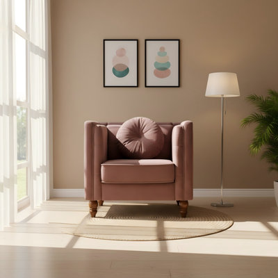 Chaise d'appoint classique Chesterfield, chaise d'appoint à accoudoirs carrés capitonnés avec pieds fuselés en bois, chaise longue rembourrée en velours écrasé