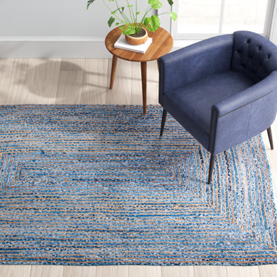 Tapis bleu / naturel tissé à plat à la main Demar