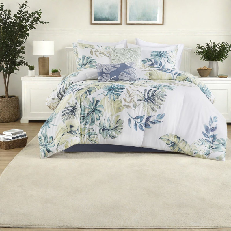 Ensemble de literie surdimensionné en coton 6 pièces, style tropical côtier pour la maison