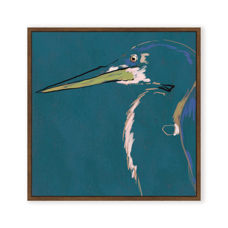 Nature Inspired Blue Heron Portrait, 24" H x 24" W, Framed Matted Print, Gold
