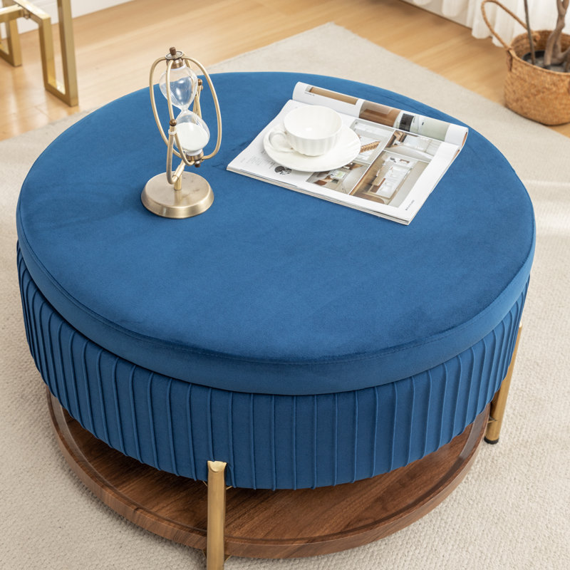 Repose-pieds rond avec rangement Charyn, Bleu