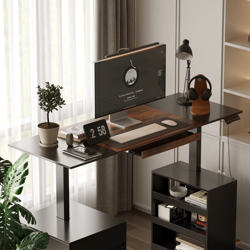 Adjustable Height Steel Solid Wood Standing Desk