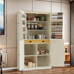 Hallandale 71.3'' Farmhouse Kitchen Pantry with 2 Drawers, 2 Adjustable Shelves, 8 Door Shelves