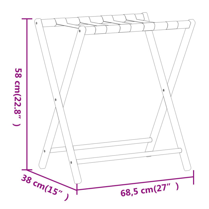 vidaXL Luggage Rack 26.8"x15"x22.8" Bamboo, 22.8" H x 27" W x 15" D, Brown