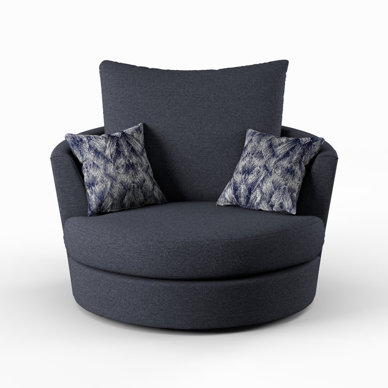 Upholstered Swivel Barrel Chair, Navy