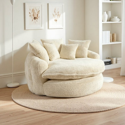 Fauteuil de 55 po de long en mousse de polyester, fauteuil rond surdimensionné, canapé-lit moderne moelleux pour le salon, la salle de détente et la salle de projection, fauteuil avec accoudoirs larges et coussins