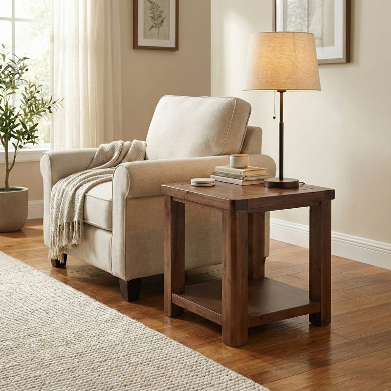 Oruada Solid Wood End Table, Dark Brown