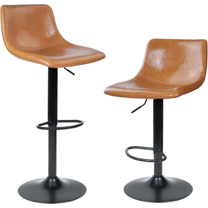 Ensemble de 2 chaises de bar en cuir réglables en cuir pour l'extérieur, Brown