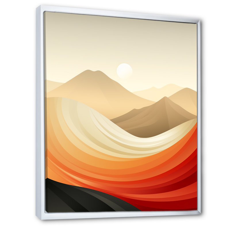 Dunes de sable blanches et rouges sur toile, Cadre flottant blanc, H 32 po x l 24 po x P 1 po
