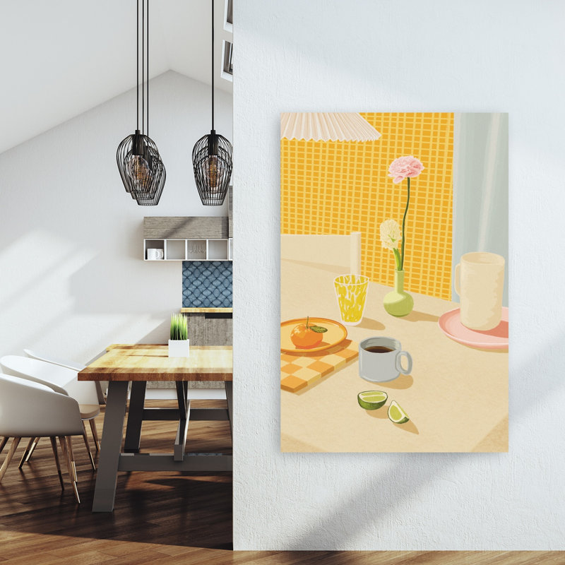 Lumineux, petit déjeuner, table, fleur contemporaine colorée, reproduction d'art murale, 60" H x 40" W
