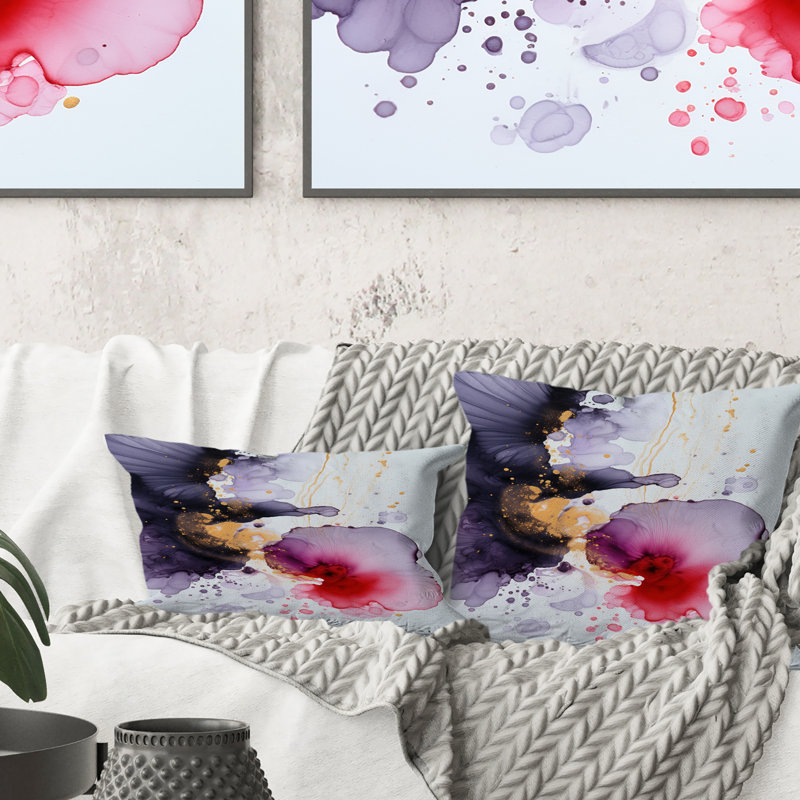 Coussin décoratif délicat fluidité magenta et or I - reproduction de peinture abstraite