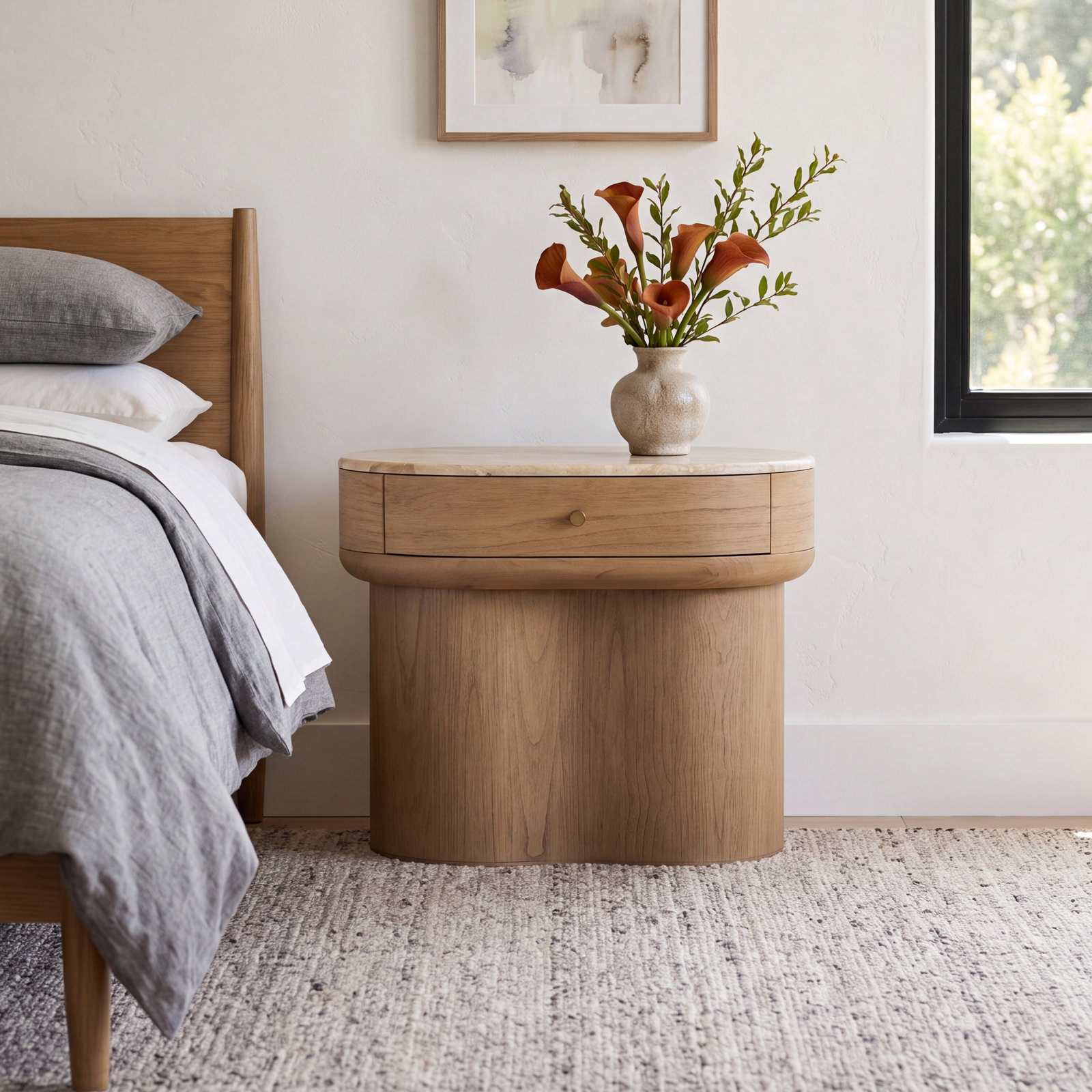 1-Drawer Genuine Marble Nightstand
