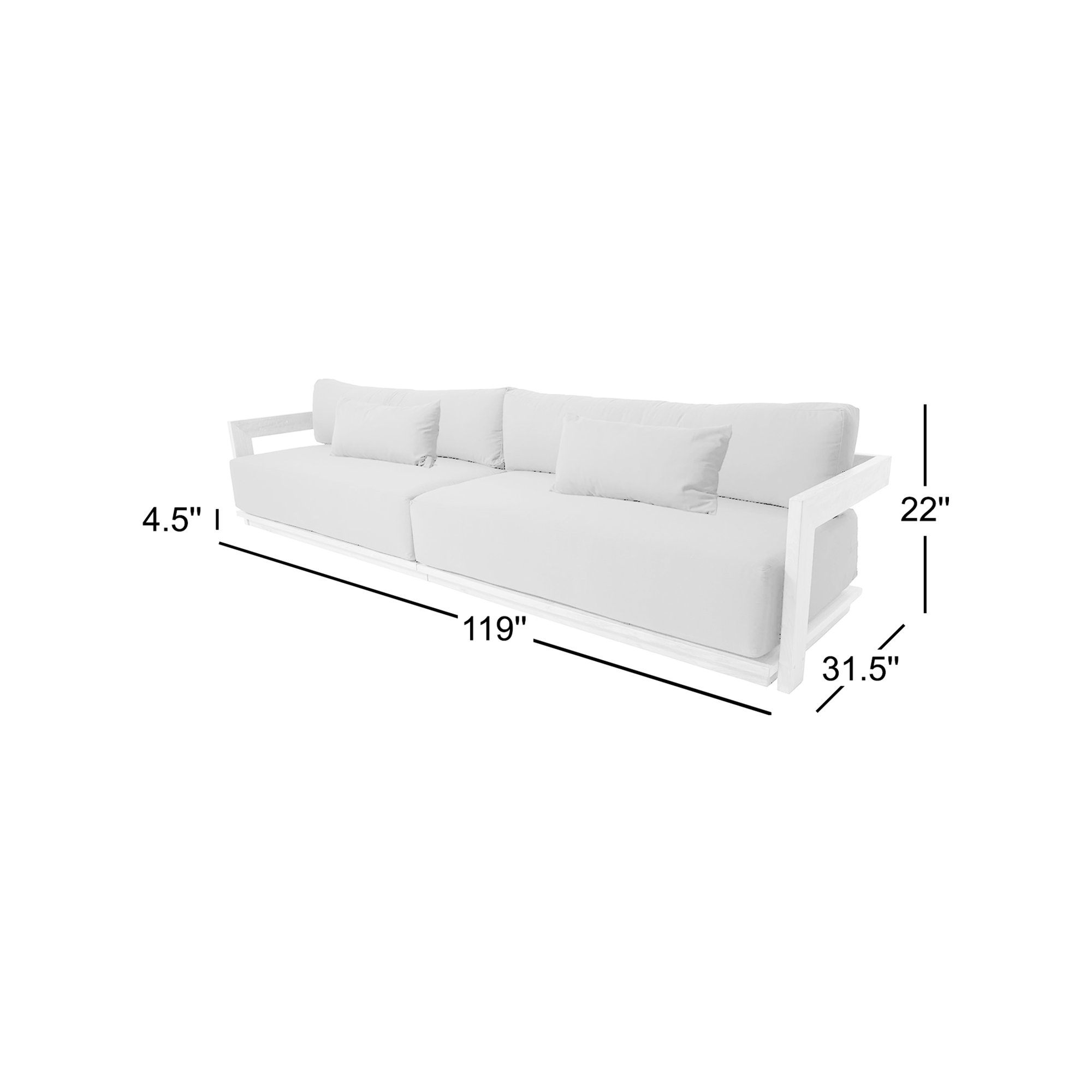 Varenna 119'' Wide Rectangle Teak Patio Sofa with Sunbrella® Cushions, Taupe