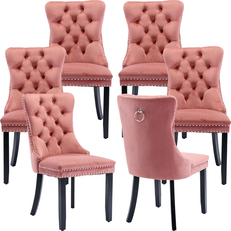 Delafield Lux Kitchen Dining Chairs, Pink, Set Of 4, Wood