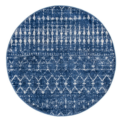 Maslah Geometric Moroccan Power Loom Performance Blue Rug