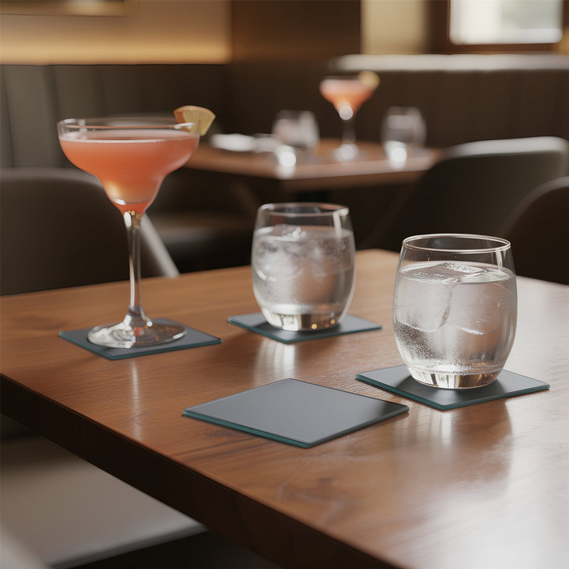 Harbour Housewares - 12pc Glass Placemats & Square Coasters Set - 30cm x 20cm, Grey