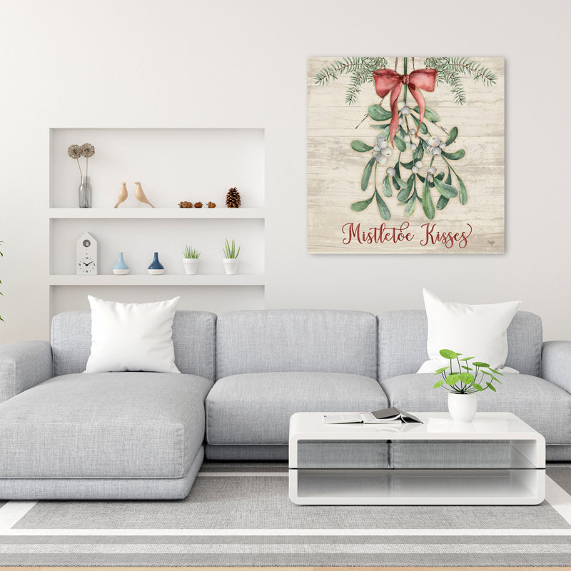 «Mistletoe Kisses», art floral typographique des Fêtes, H 36 po x l 36 po