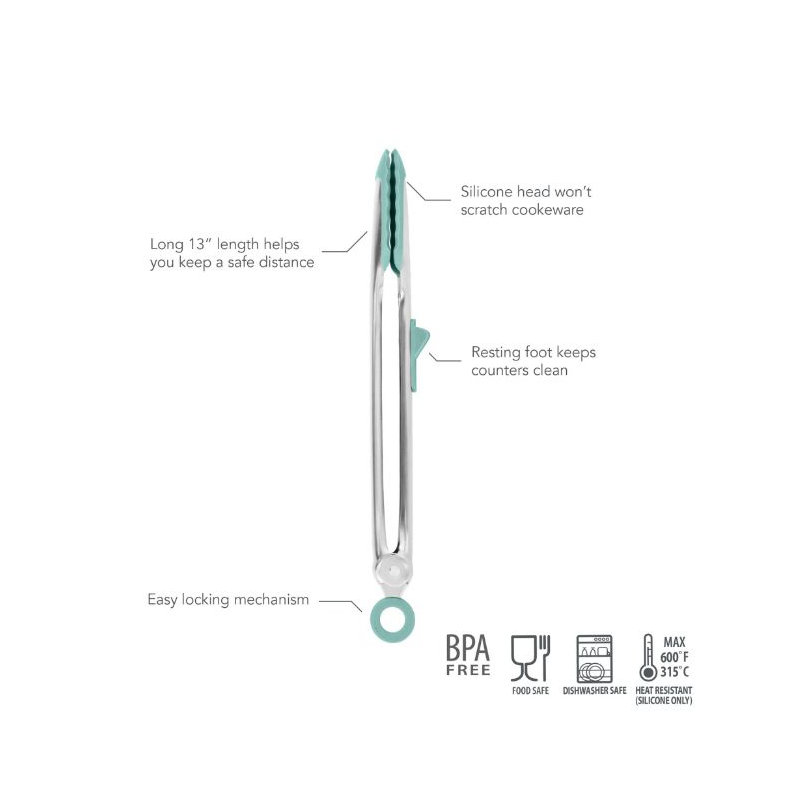 Silicone Tip Top Tongs - Light Aqua, Light Aqua